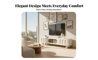 2 Pieces Cream design Fluted TV Stand and Coffee Table Modern Minimalist Living Room Furniture Matching Set Media Console Rounded Corners for Interior Design aficionados