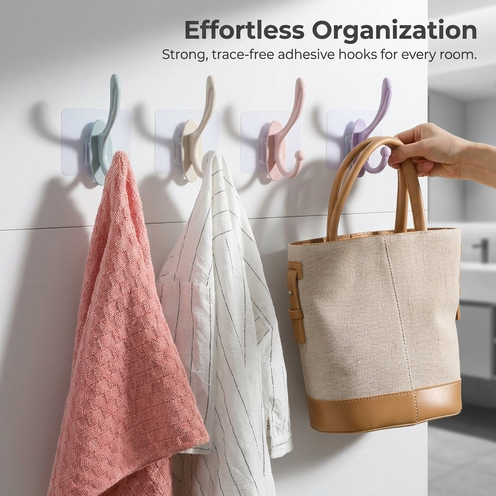 Bedroom and Closet Single Hook for Students and Home Storage, Removable Utility with Strong Sticky Backing for Walls