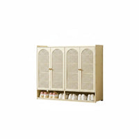 Multi-Layer Shoe Rack Removable Shelves Entryway Cabinet with Doors Open Bottom Shelf Rattan Footwear Storage Unit for Hallway