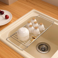 Extendable Dish Rack and Retractable Bowl Drainage Rack, Carbon Steel Dish Drainer, Space Saving Over Sink Home Storage for Various Sinks