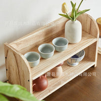 Wooden Tea Set Storage Rack, Multi-layer Display Shelf for Teacups and Teapots