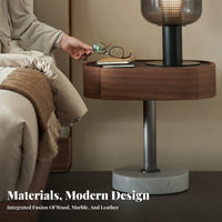 Nightstand with Storage Modern Design Bedroom Furniture Stone-Patterned Top