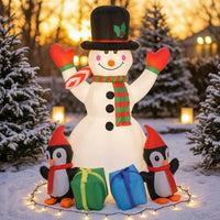 Outdoor Inflatable Snowman with Penguins Festive Snowman with Top Hat Easy Inflation Yard Decoration Oversized for Families, Garden, Lawn