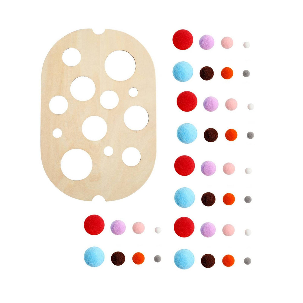 Wooden Sensory Board with Pom-Poms Child-Led-Inspired Size Matching Board with Pom-Poms Fidget Toy Sturdy Screenscreenless