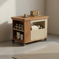 Earthy Simplicity End Table Solid Wood Rolling Side Table Multifunctional Storage Trolley Space-saving Expandable Top Suitable for Living Room Home Office Bedroom Lounge