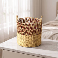 Rattan Storage Basket Handwoven Storage Basket with Handles Breathable for Home Organization
