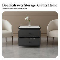 Square Nightstand with Drawer Luxury Aesthetic Bedside Storage Cabinet