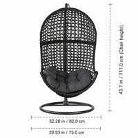 Black Metal Hanging Egg Chair, Bamboo Swing Chair for Kids with Stand, Indoor Outdoor Hammock Chair for Garden Patio, 75x75x195cm