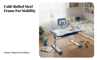 Adjustable Kids Study Desk Set Rounded Corners Height Adjustable Student Writing Table Non-Slip Foot Pads Kids Desk and Chair Set for Bedroom, Reading