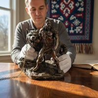 Viking-Era God Tyr Statue Antique Look Viking-Era God Statue Tyr and Mythic Wolf Figurine Hand-Painted Intricacies Viking