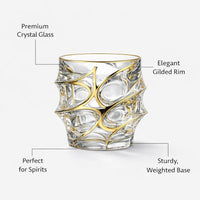 Crystal Whisky Glass for Home Bar, Old Fashioned Glasses Light Luxury Retro, Whisky Tumbler Geometric Pattern, Gold Rimmed Brandy Glasses