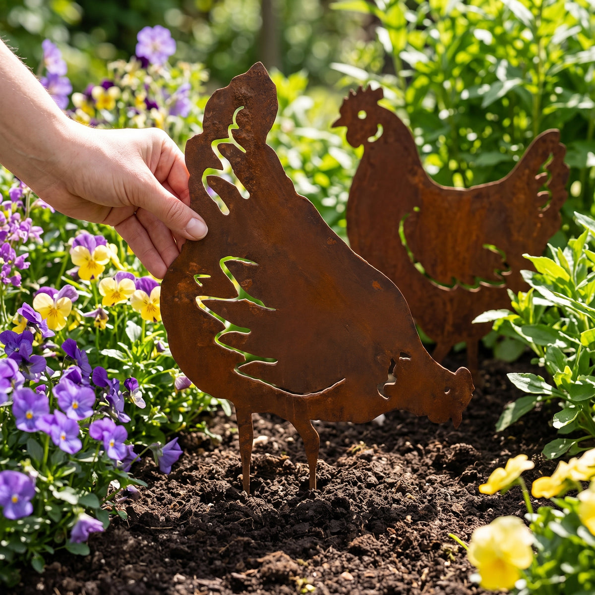 Outdoor Rooster Garden Stake Metal Silhouette Decor