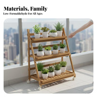 3-Tier Display Rack Mobile with Lockable Wheels 3-Tier Foldable Rolling Shelf
