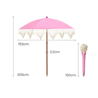 Tassel Patio Umbrella Portable Tassel Beach Umbrella Sturdy 8-Rib Construction