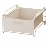 Under Cabinet Organizer Raised Side Rails Bin with Metal Frame White Below Sink Organizer