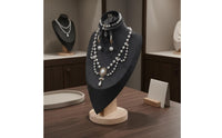 Solid Wood Base Velvet Jewelry Bust Multi-Functional Necklace Display Mannequin Elegant Design Portrait Neck Form Display for Market Stall, Retail Shop, Boutique, Showcase
