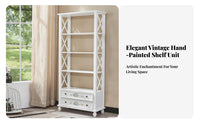 timeless-inspired aesthetic Distressed Painted Etagere accessiblerear Design bookcase adaptable Use Display Shelf Sturdy Construction for Guesthouse Owners, Interior Decorators, Living Room, Home Office, Entryway, Hallway