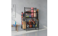 Garage Sports Equipment Organizer Smooth-Rolling Ball Storage Rackwith Wheels Heavy-Duty Garage Organizer with Shelves for Gym, Basement, Game Room