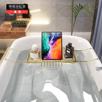 Adjustable Bathtub Caddy Tray with Tablet Stand, Stainless Steel, No-Drill Installation