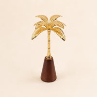 Gold Palm Tree Ornament Compact Size Artificial Tropical Palm Decoration Flat Bottom Coconut Tree Figurine for Office, Hotel