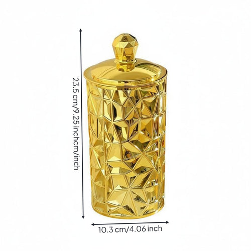 Gold Trim Canister Multi-Functional Round Decorative Container Lightweight Lidded Storage Jar for Office Desk