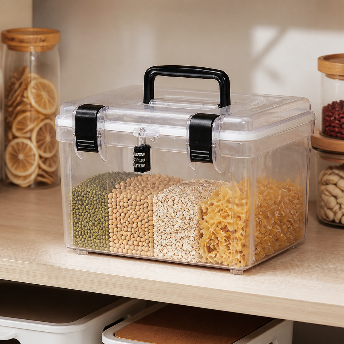 Sturdy Duty Outdoor Storage Box with Handle, Waterproof Pantry Organiser, Stackable Storage Containers for Craft Supplies
