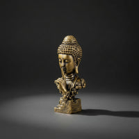 Antique Brass Buddha Bust Statue Shushing Buddha Bust Meditative Sculpture Miniature for Collectors, Art Lovers, Desk, Shelf, Tea Corner