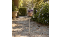 Birdcage Flower Stand Distressed White Round Plant Riser Arched for Courtyard