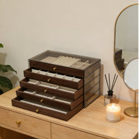 Large Capacity 5-Layer Jewelry Box Walnut Wood Finish Band Necklace Storage Chest Multi-Compartment Wooden Drawer Jewelry Case Dustproof for Women, Closet