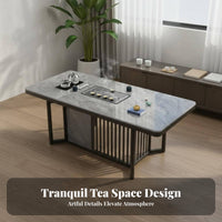 Sintered Stone Tea Table Heat Resistant Kung Fu Tea Table Easy to Clean Home Furniture for Office Workers, Adults, Living Room, Reception Area, Study
