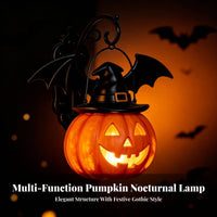 Spooky Pumpkin Light with Witch Hat | Warm Internal Glow, Jack-O'-Lantern with wing wing-like projections, for Porch