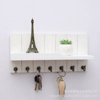 Wooden Wall-Mounted Entryway Key Rack, No Drilling, Wall Hooks, Multi-functional Storage Shelf