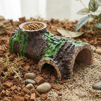 Resin Bark Texture Tortoise Water Bowl and Land Reptile Hide, Small Pet Hideout for Geckos and Reptiles, Brown Tree Bark Vivarium Decor Piece