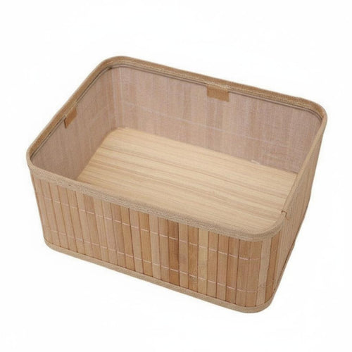 Bamboo Weave Basket Woven Desktop Storage Bin Versatile Desktop Organizer Box for Bedroom, Washroom