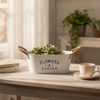 Farmhouse Metal Planter with Rope Handles Tabletop Bucket Planter Lightweight Container Portable for Desk