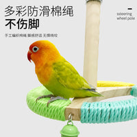 Wooden Parrot Toy with Spinning Wheel and Perch