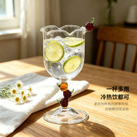 高级感樱桃高脚杯香槟杯葡萄酒杯子高颜值彩色南瓜手柄甜酒果汁杯