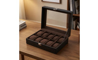 Watch Box with Glass Lid Preserving Watch Display Case Hinged Organizer for Countertop