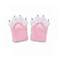 Plush Cat Paw Gloves, Cosplay Accessory, Cartoon Paw Mittens, Cute, Exposed Finger, Random Color