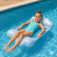 Two Air Chambers Mesh Lounge Mat Raised Side Sections Floating Lounge Mat with Pump Inflatable Pool Mat Rectangular for Adults, Children, Beach