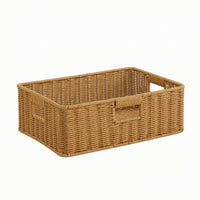 Imitation Rattan Basket Open-Top Shallow Storage Bin Sturdy for Closet, Pantry