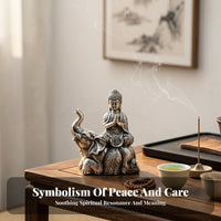 Seated Buddha Elephant Figurine Antique Finish Home Decor Carved Look