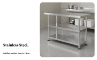 Easy to Clean Stainless Steel Work Table High Load Capacity Commercial Food Prep Table Rust Resistant Kitchen Island with Shelves Stable Construction for Professionals, Homeowners, Restaurant, Cafeteria, Warehouse, Laundry Room