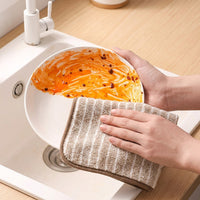 Striped Microfibre Cloth Set of 3, Reinforced Cleaning Cloths for Dishes and Countertops, High Absorbent Dish Towel with Stitched Edges, 25x25cm