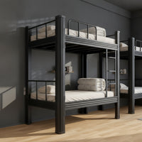 Metal Bunk Bed with Ladder Space-Saving Metal Bunk Bed Matte Black Furniture for Students, Kids, Dorm Rooms, Small Apartments