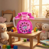 Retro Toy Telephone Vintage-Inspired Rotary-Style Toy Phone Pretend Play Telephone Decorative Bow Coiled Cord for Children