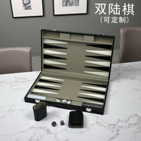 现货PU皮革双陆棋盒跨境高档黑白棋子套装 手提西洋双陆棋盘定制