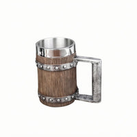 Barrel Beer Stein Rivet Details Wood-Grain Mug Easy to Clean
