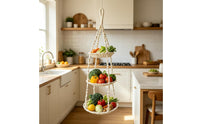 Three Tier Hanging Basket Decorative Cotton Rope Fruit Basket Large Capacity