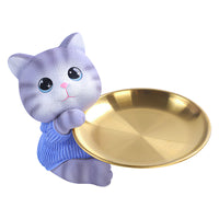 可爱猫招财猫托盘摆件玄关钥匙收纳家居客厅桌面办公室创意装饰品